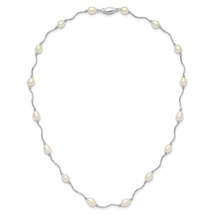 Sterling Silver 6-7mm White Rice Cultured Pearl 18 inch Necklace
