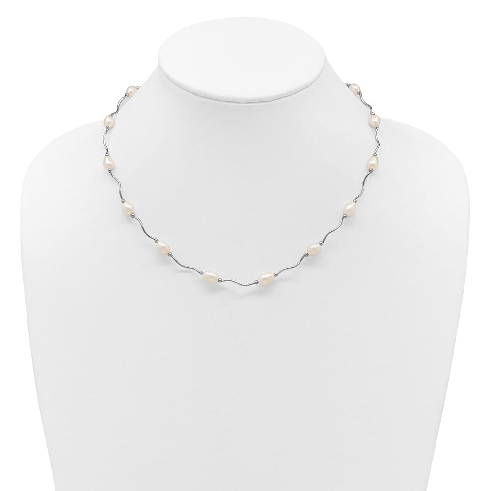 Sterling Silver 6-7mm White Rice Cultured Pearl 18 inch Necklace