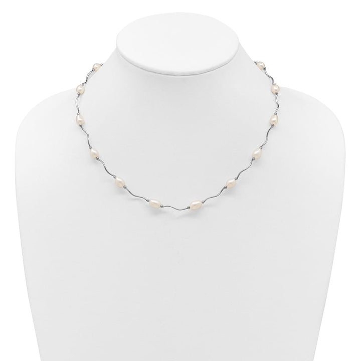 Sterling Silver 6-7mm White Rice Cultured Pearl 18 inch Necklace
