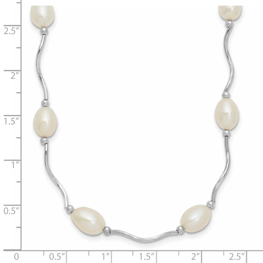 Sterling Silver 6-7mm White Rice Cultured Pearl 18 inch Necklace
