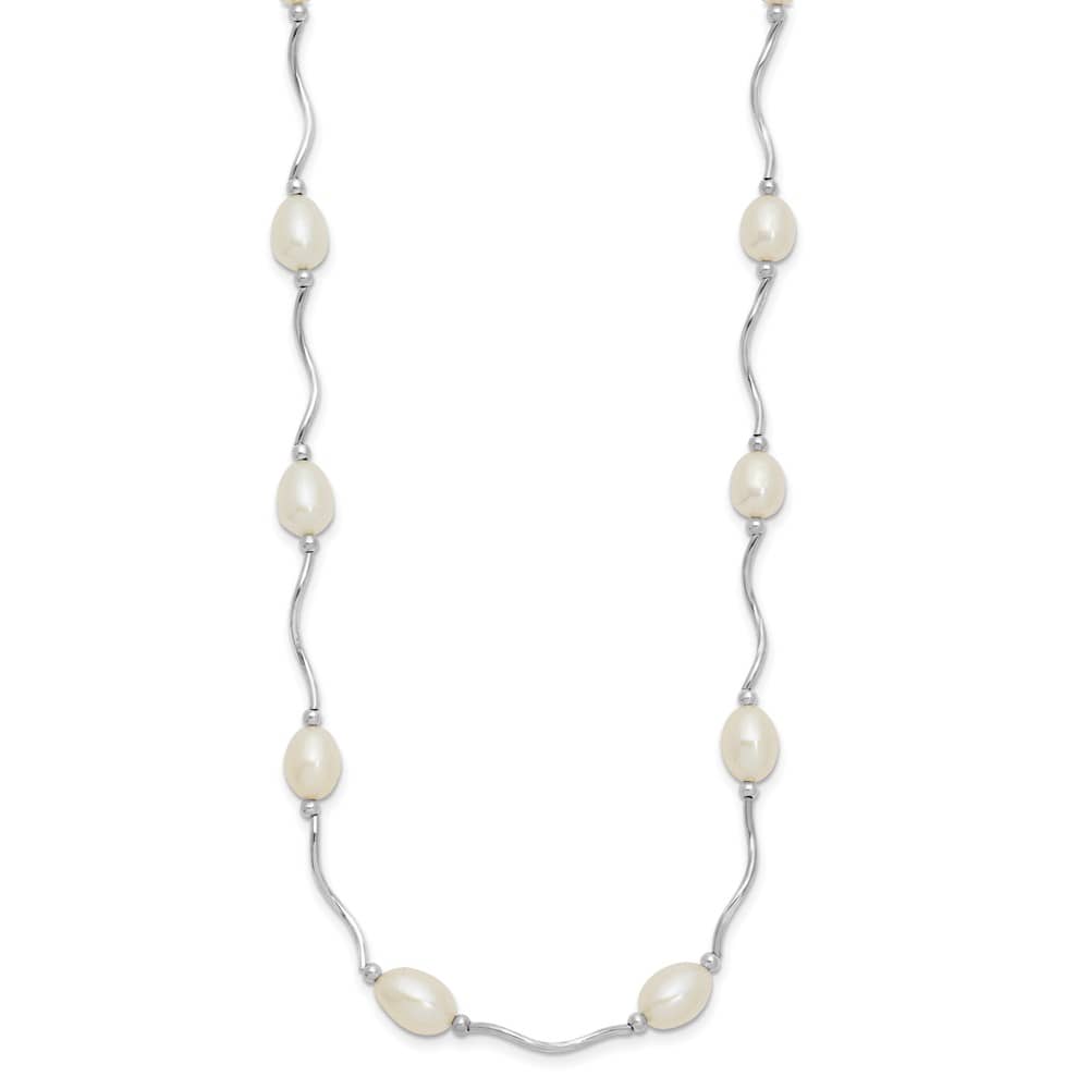 Sterling Silver 6-7mm White Rice Cultured Pearl 18 inch Necklace