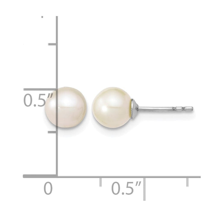 Sterling Silver 6-7mm White Round Freshwater Pearl Post Earrings, view 4 of 4