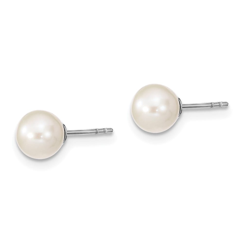 Sterling Silver 6-7mm White Round Freshwater Pearl Post Earrings, view 2 of 4