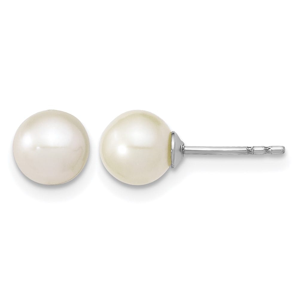 Sterling Silver 6-7mm White Round Freshwater Pearl Post Earrings, view 1 of 4