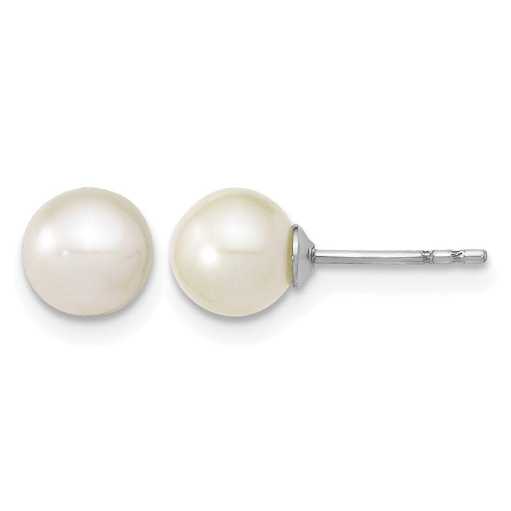 Sterling Silver 6-7mm White Round Freshwater Pearl Post Earrings, view 1 of 4