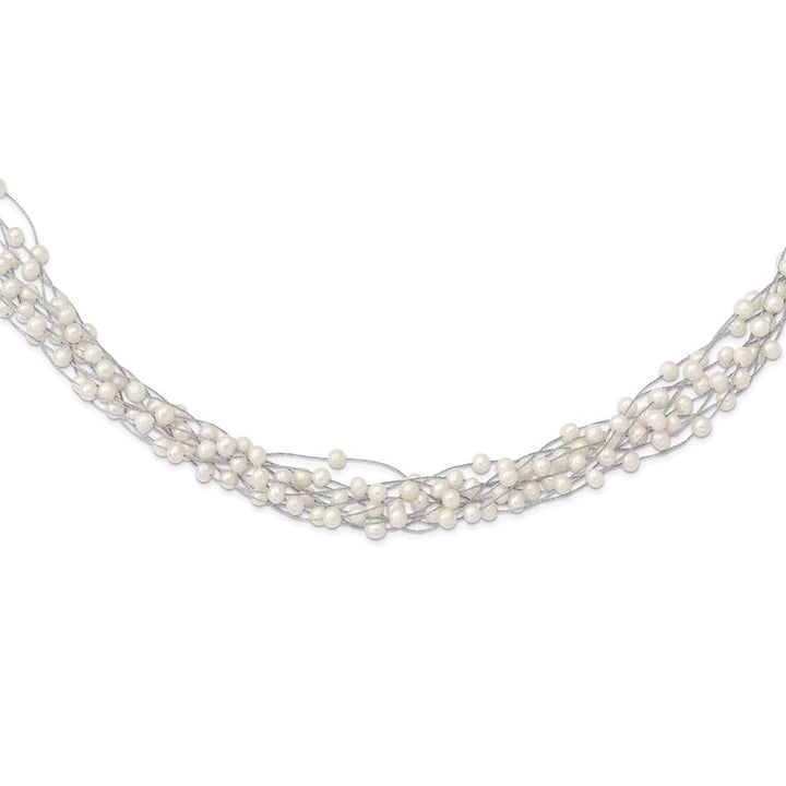 Sterling Silver 6-8mm Cultured Pearl Multi Strand 15 inch Necklace