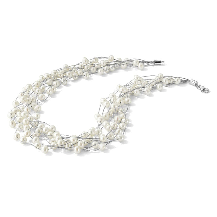 Sterling Silver 6-8mm Cultured Pearl Multi Strand 15 inch Necklace