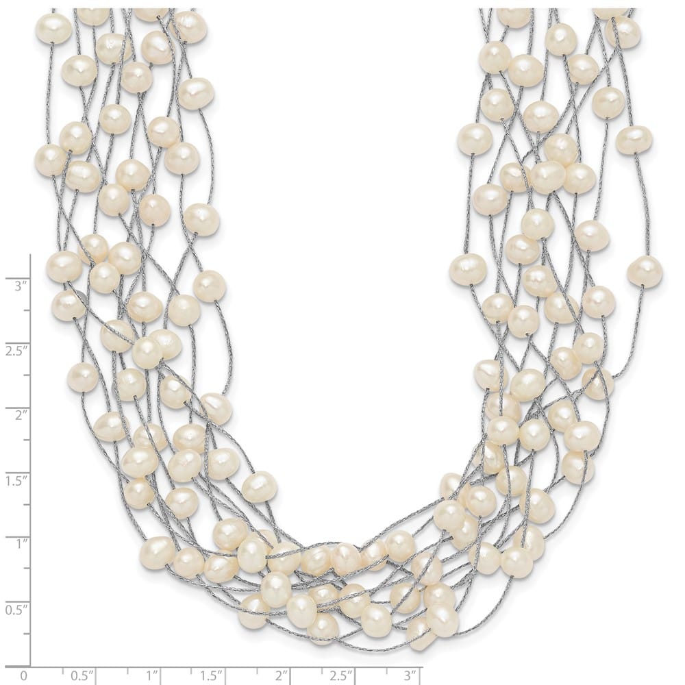 Sterling Silver 6-8mm Cultured Pearl Multi Strand 15 inch Necklace