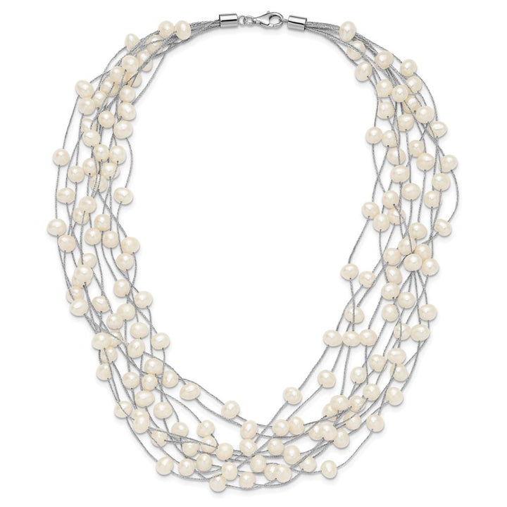 Sterling Silver 6-8mm Cultured Pearl Multi Strand 15 inch Necklace