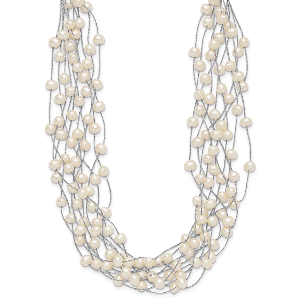 Sterling Silver 6-8mm Cultured Pearl Multi Strand 15 inch Necklace
