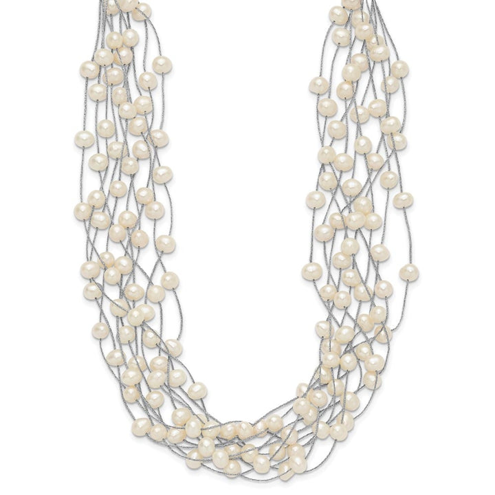 Sterling Silver 6-8mm Cultured Pearl Multi Strand 15 inch Necklace