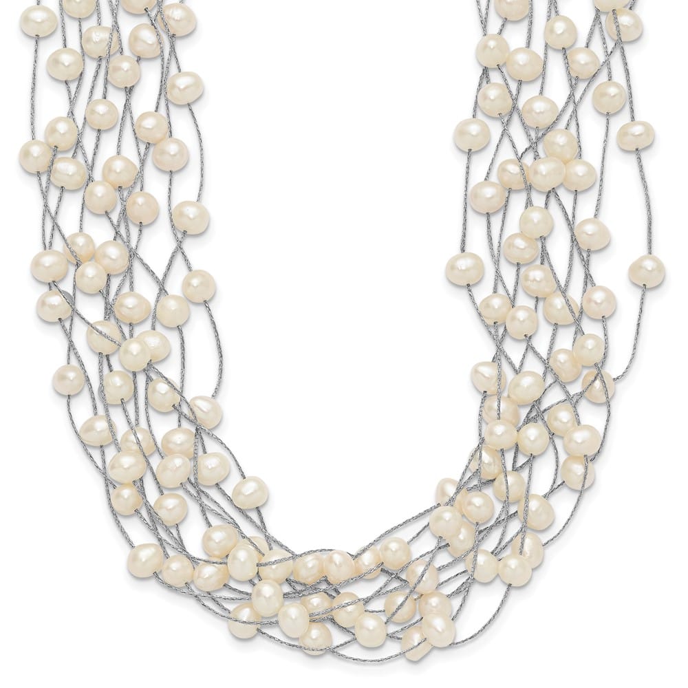 Sterling Silver 6-8mm Cultured Pearl Multi Strand 15 inch Necklace