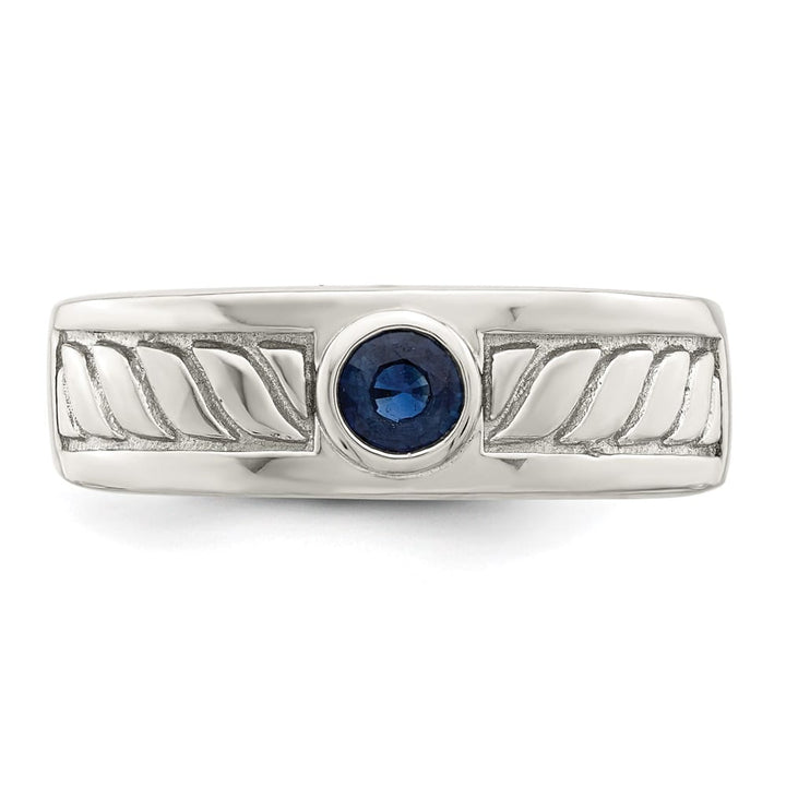 Sterling Silver 6.95 mm Blue Sapphire Men's Ring