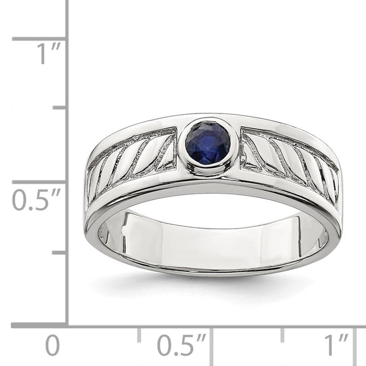 Sterling Silver 6.95 mm Blue Sapphire Men's Ring