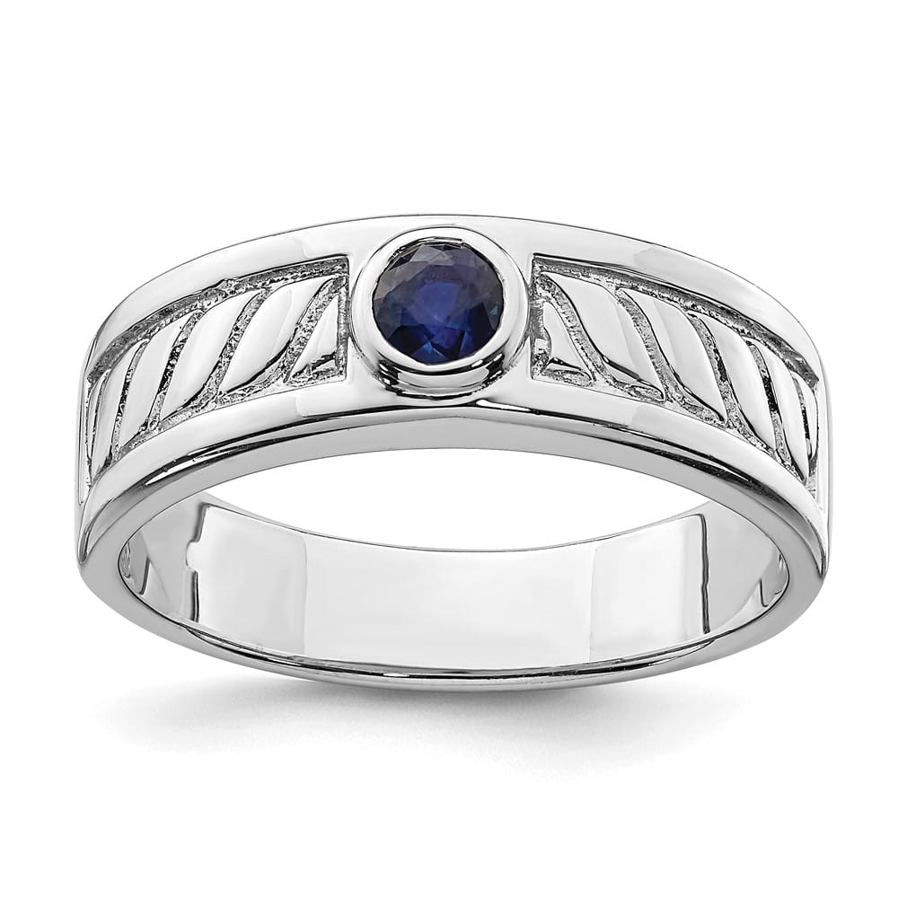 Sterling Silver 6.95 mm Blue Sapphire Men's Ring