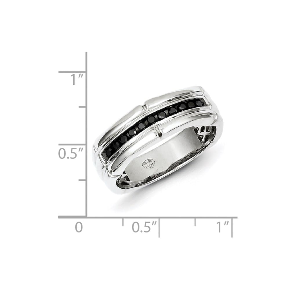 Sterling Silver 6 mm White Night Black Diamond Men's Ring