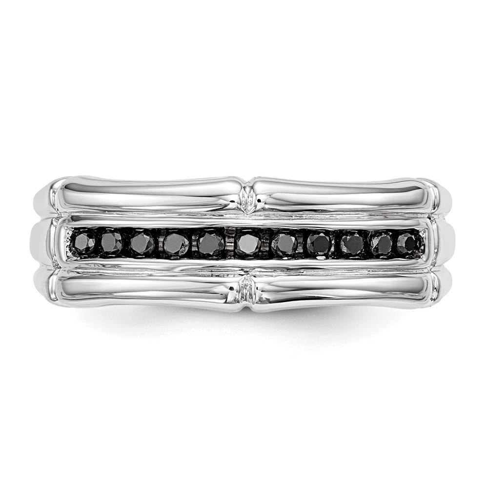 Sterling Silver 6 mm White Night Black Diamond Men's Ring