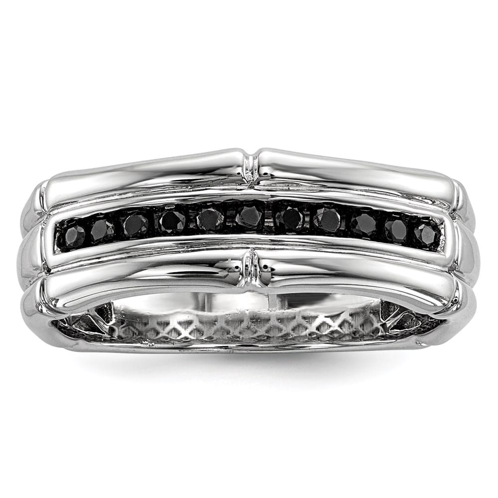 Sterling Silver 6 mm White Night Black Diamond Men's Ring