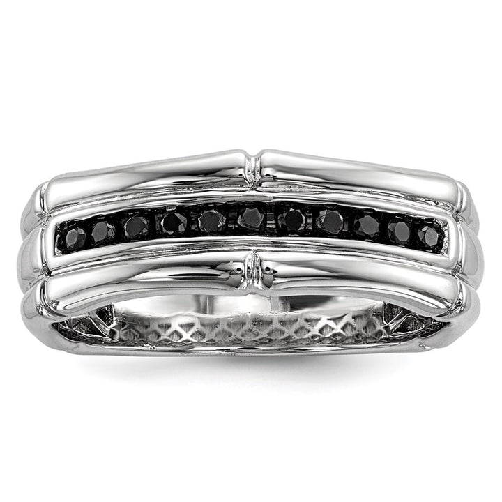 Sterling Silver 6 mm White Night Black Diamond Men's Ring
