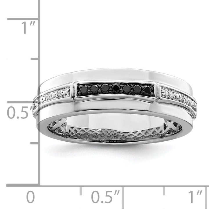 Sterling Silver 6 mm White Night White and Black Diamond Men's Ring