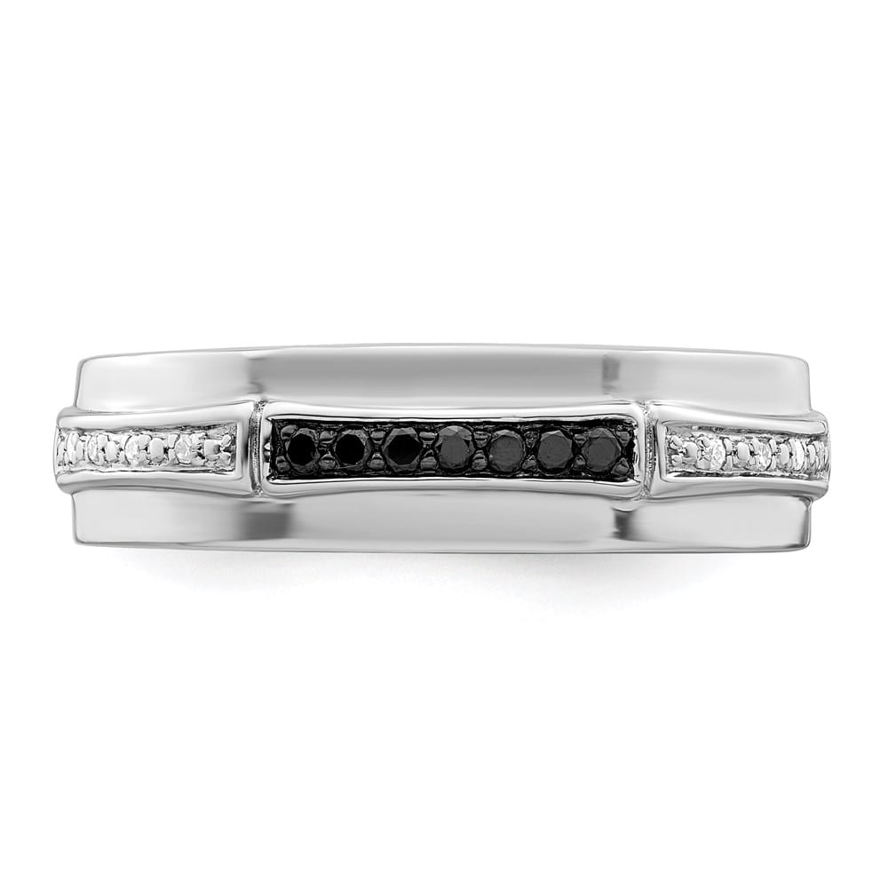 Sterling Silver 6 mm White Night White and Black Diamond Men's Ring