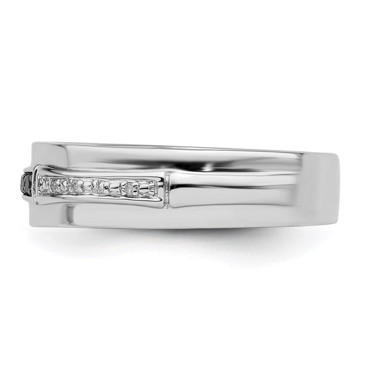 Sterling Silver 6 mm White Night White and Black Diamond Men's Ring