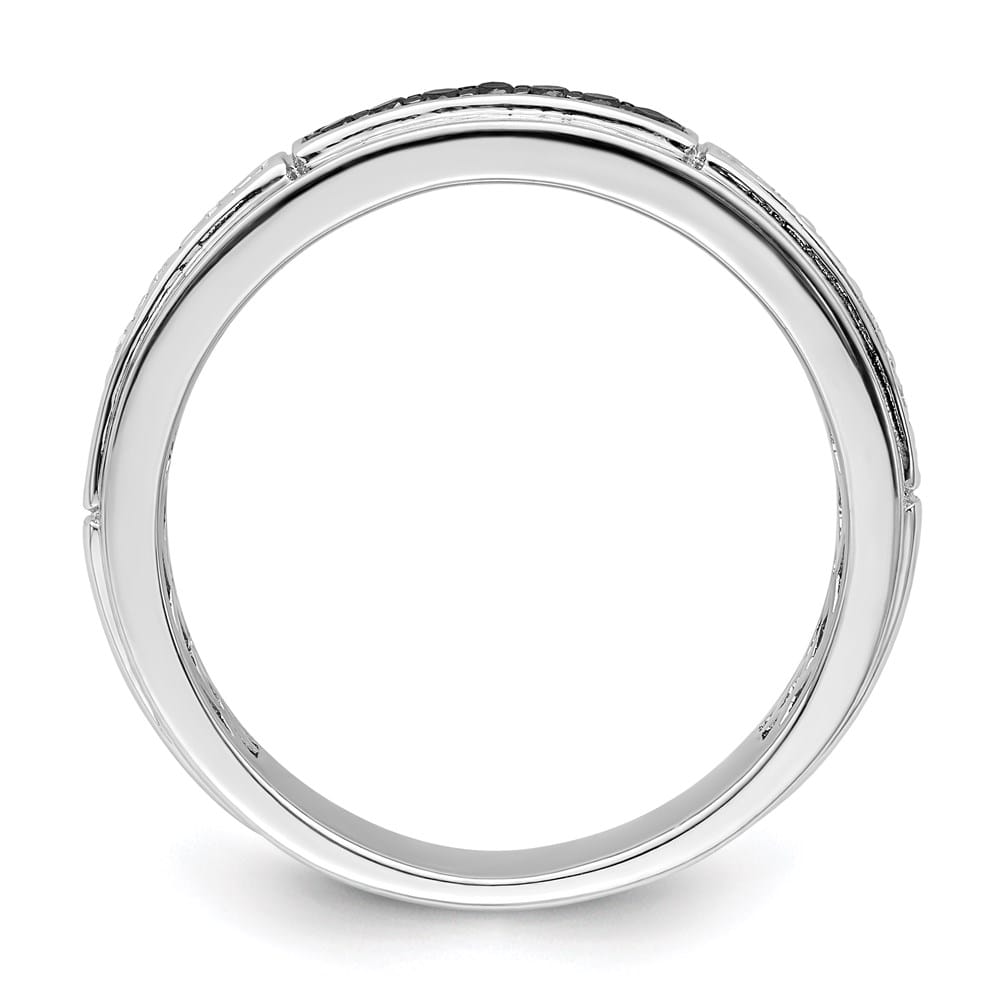 Sterling Silver 6 mm White Night White and Black Diamond Men's Ring