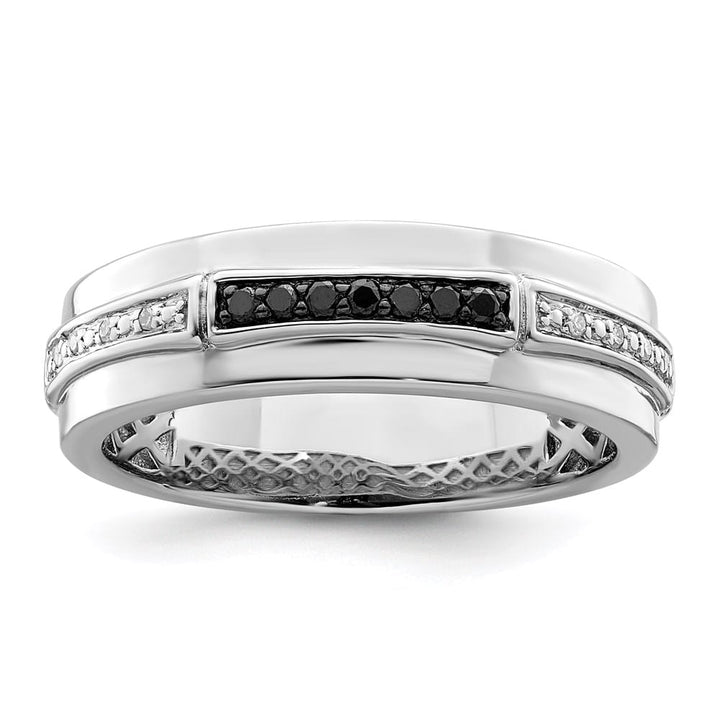 Sterling Silver 6 mm White Night White and Black Diamond Men's Ring