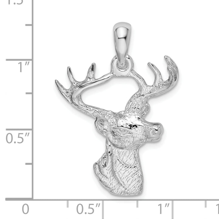 Sterling Silver 6-point Buck Deer Head Profile Pendant