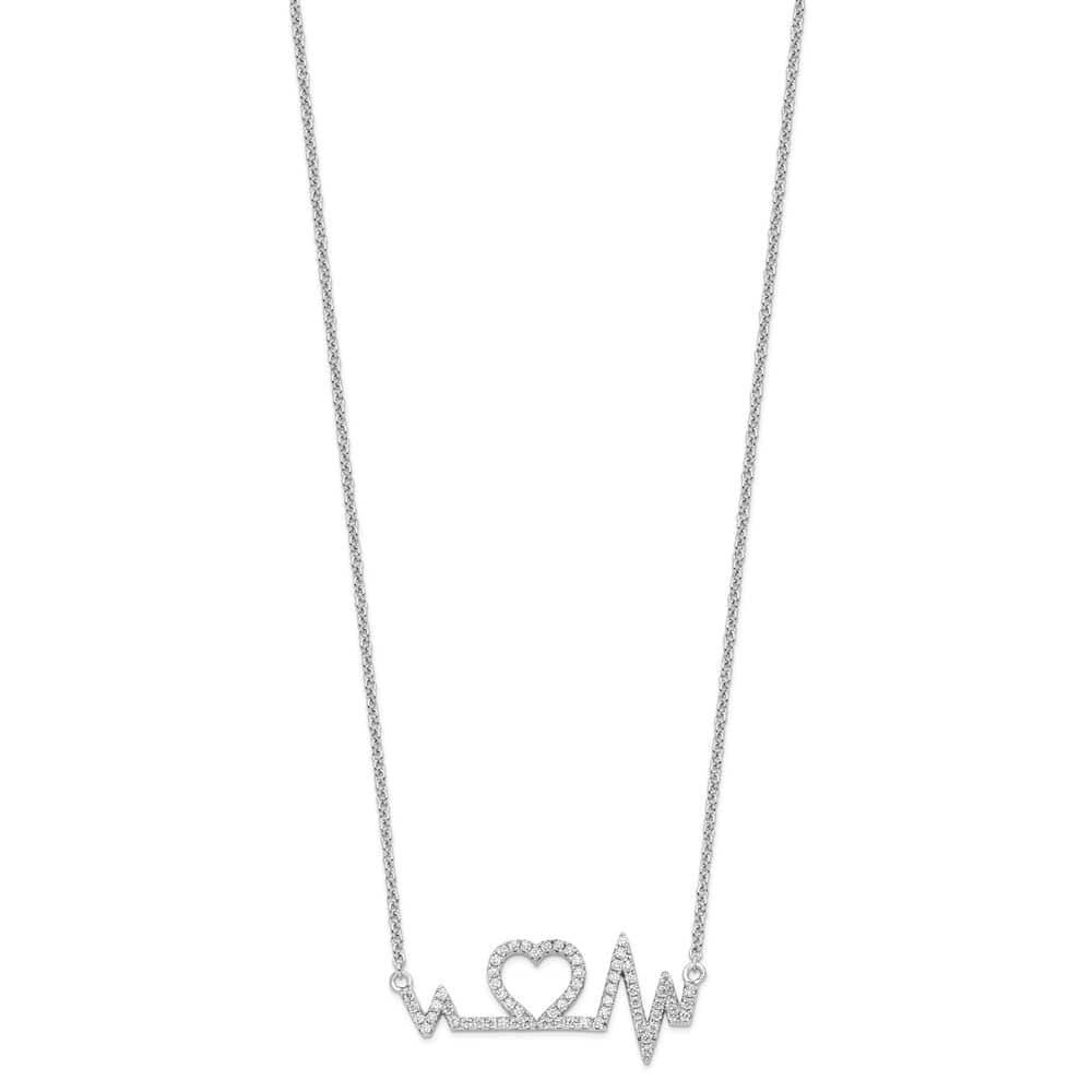 Sterling Silver 64 Stone Micro Pavé CZ Heart 15.75 inch Necklace