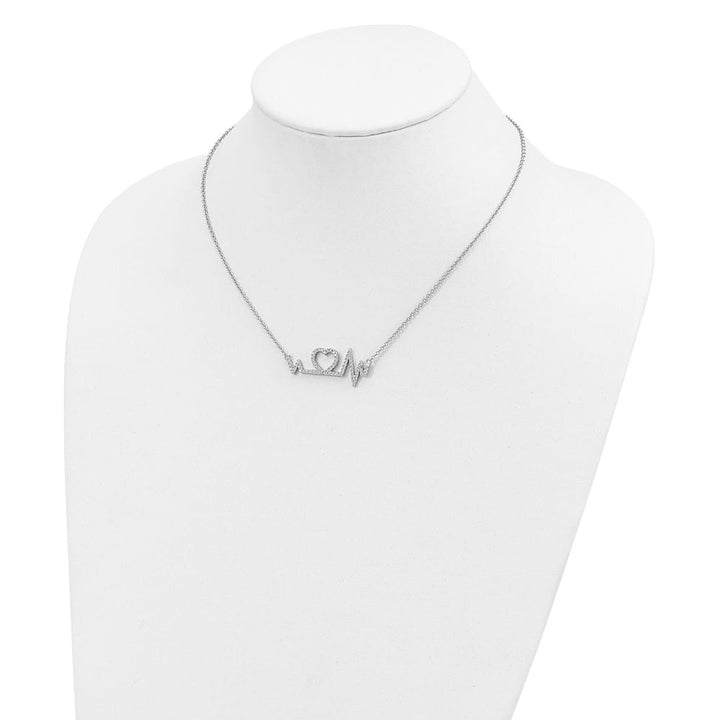 Sterling Silver 64 Stone Micro Pavé CZ Heart 15.75 inch Necklace