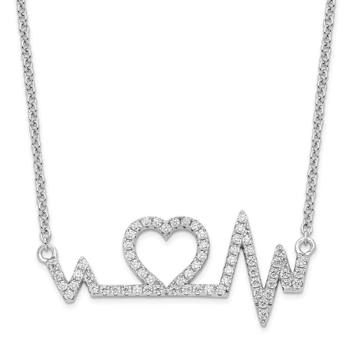 Sterling Silver 64 Stone Micro Pavé CZ Heart 15.75 inch Necklace