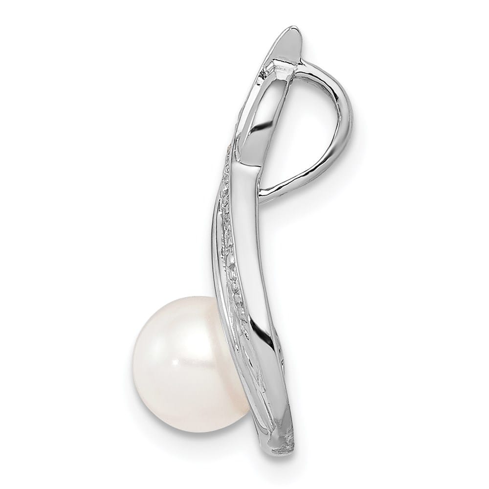 Sterling Silver 6mm Cultured Pearl and Diamond Chain Slide