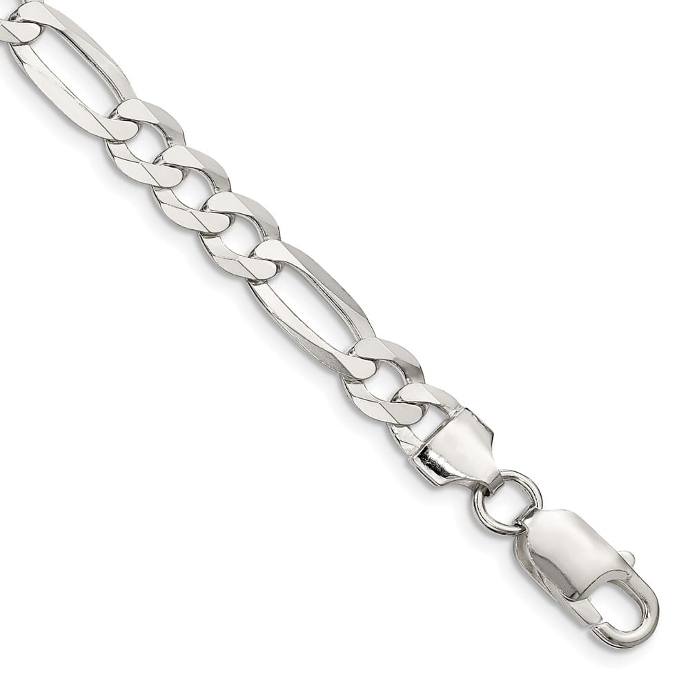 Sterling Silver 7.0mm Lightweight Flat Figaro Anklet — .925 sterling silver, 9 inches long, 7.5 mm wide, lobster clasp, 11.55 g