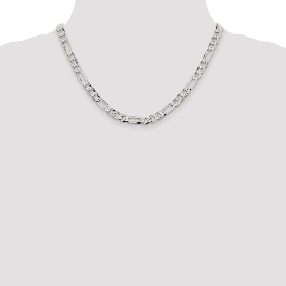Sterling Silver 7.0mm Lightweight Flat Figaro Chain Size 18