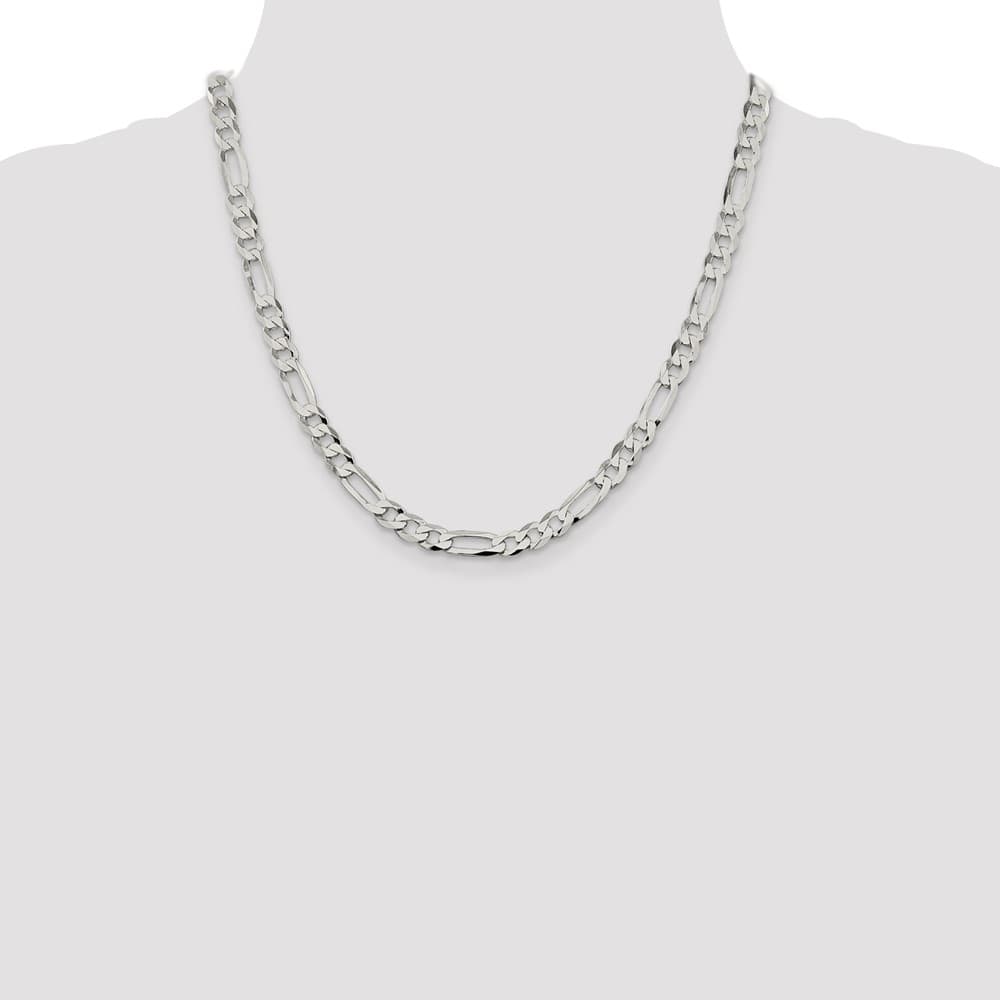 Sterling Silver 7.0mm Lightweight Flat Figaro Chain Size 20