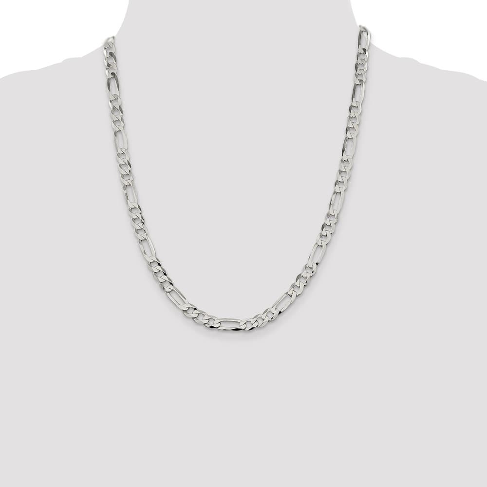 Sterling Silver 7.0mm Lightweight Flat Figaro Chain Size 22