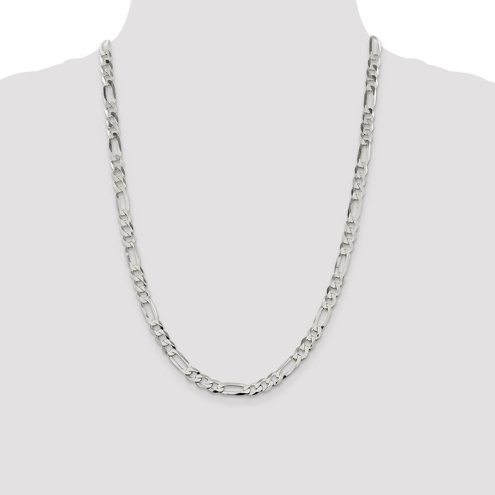 Sterling Silver 7.0mm Lightweight Flat Figaro Chain Size 24
