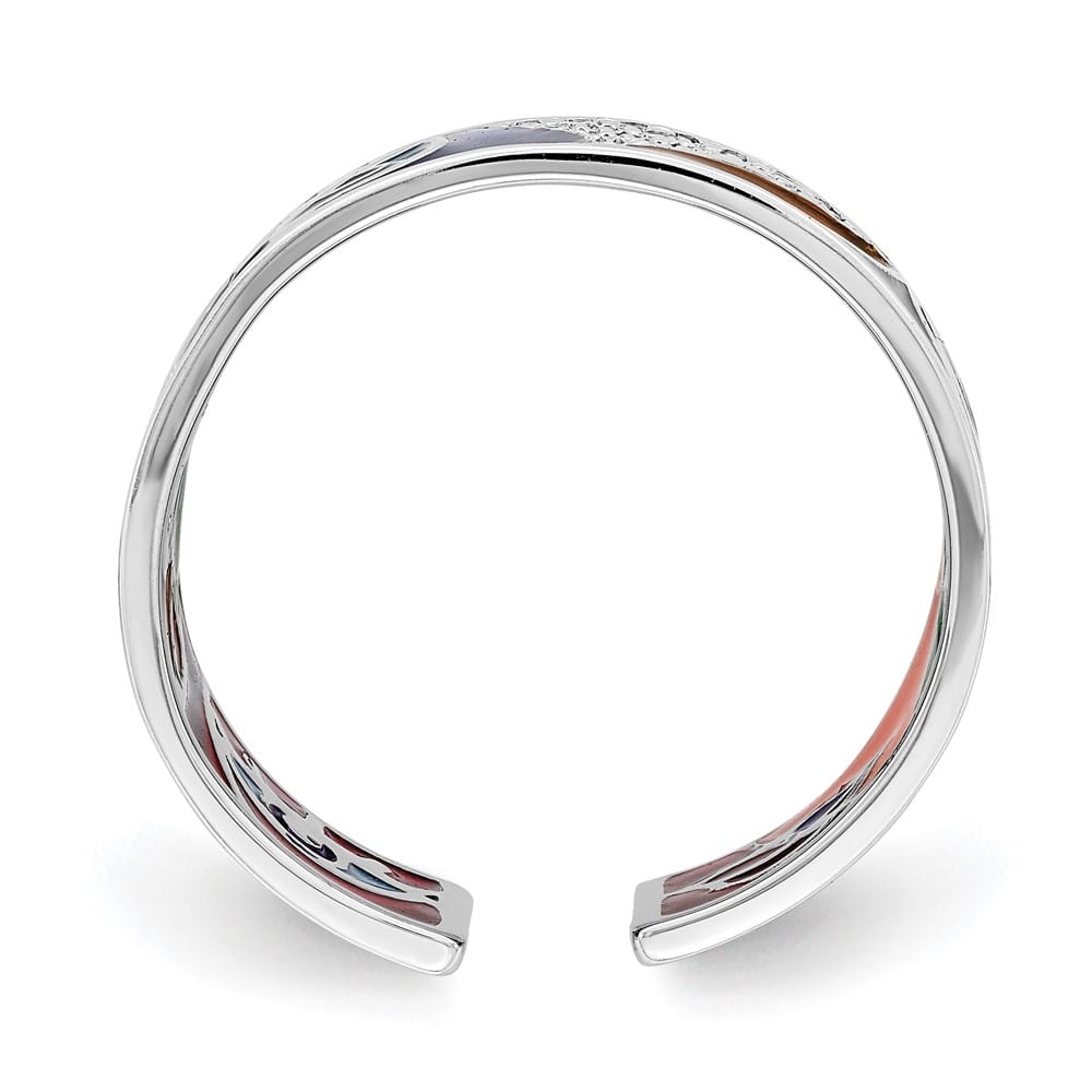 Sterling Silver 7.37 mm Abstract Multi-color Enamel & CZ Cuff Ring