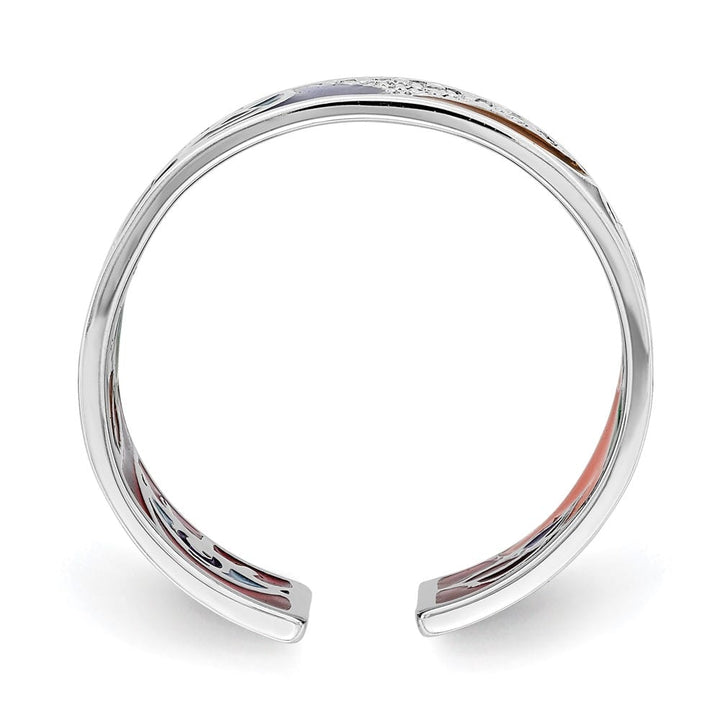 Sterling Silver 7.37 mm Abstract Multi-color Enamel & CZ Cuff Ring