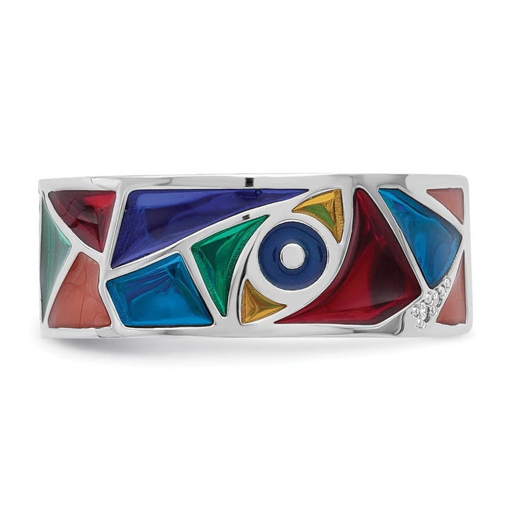 Sterling Silver 7.47 mm Abstract Multi-color Enamel & CZ Cuff Ring