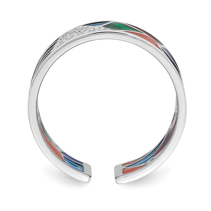 Sterling Silver 7.47 mm Abstract Multi-color Enamel & CZ Cuff Ring