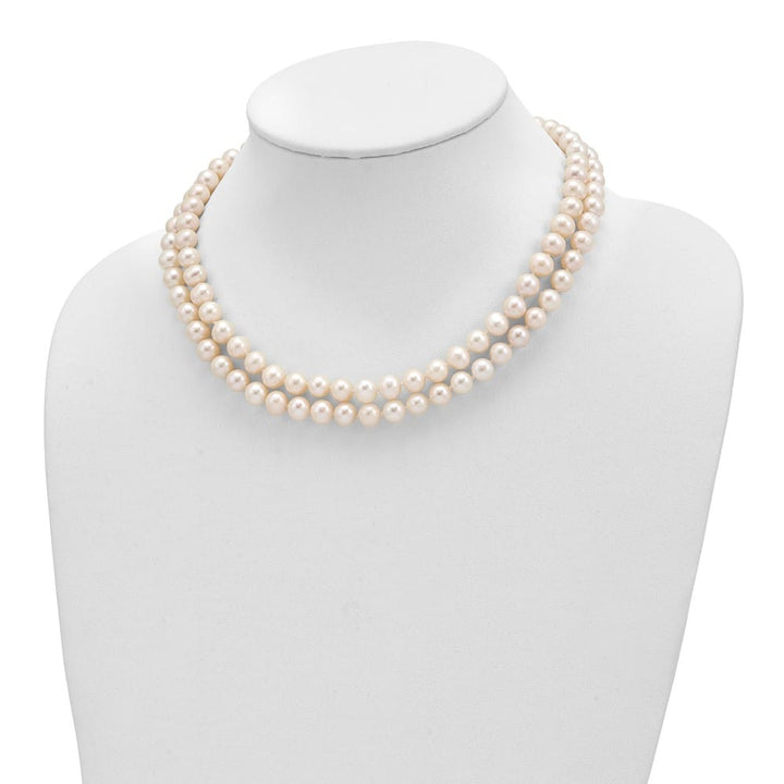 Sterling Silver 7.5-8.5mm Cultured Pearl 2-Strand 17 inch Necklace