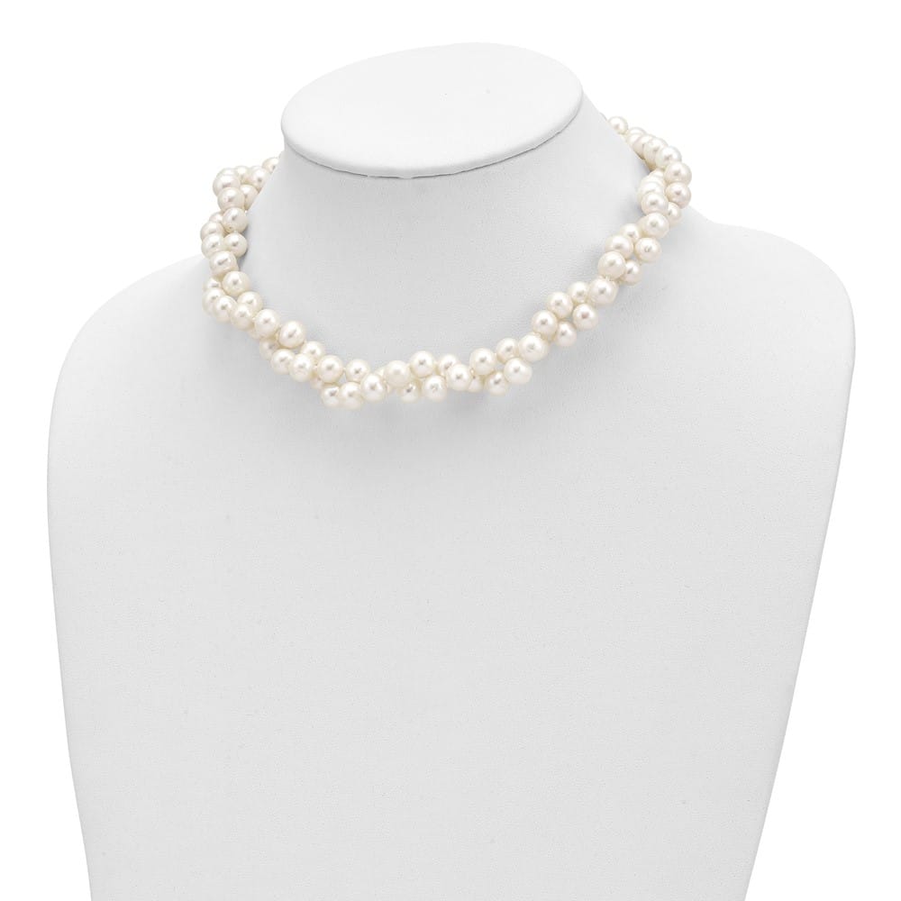 Sterling Silver 7.5-8.5mm Cultured Pearl 2-Strand 17 inch Necklace