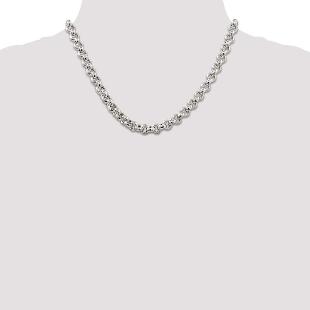 Sterling Silver 7.75mm Semi-solid Rolo Chain Size 18
