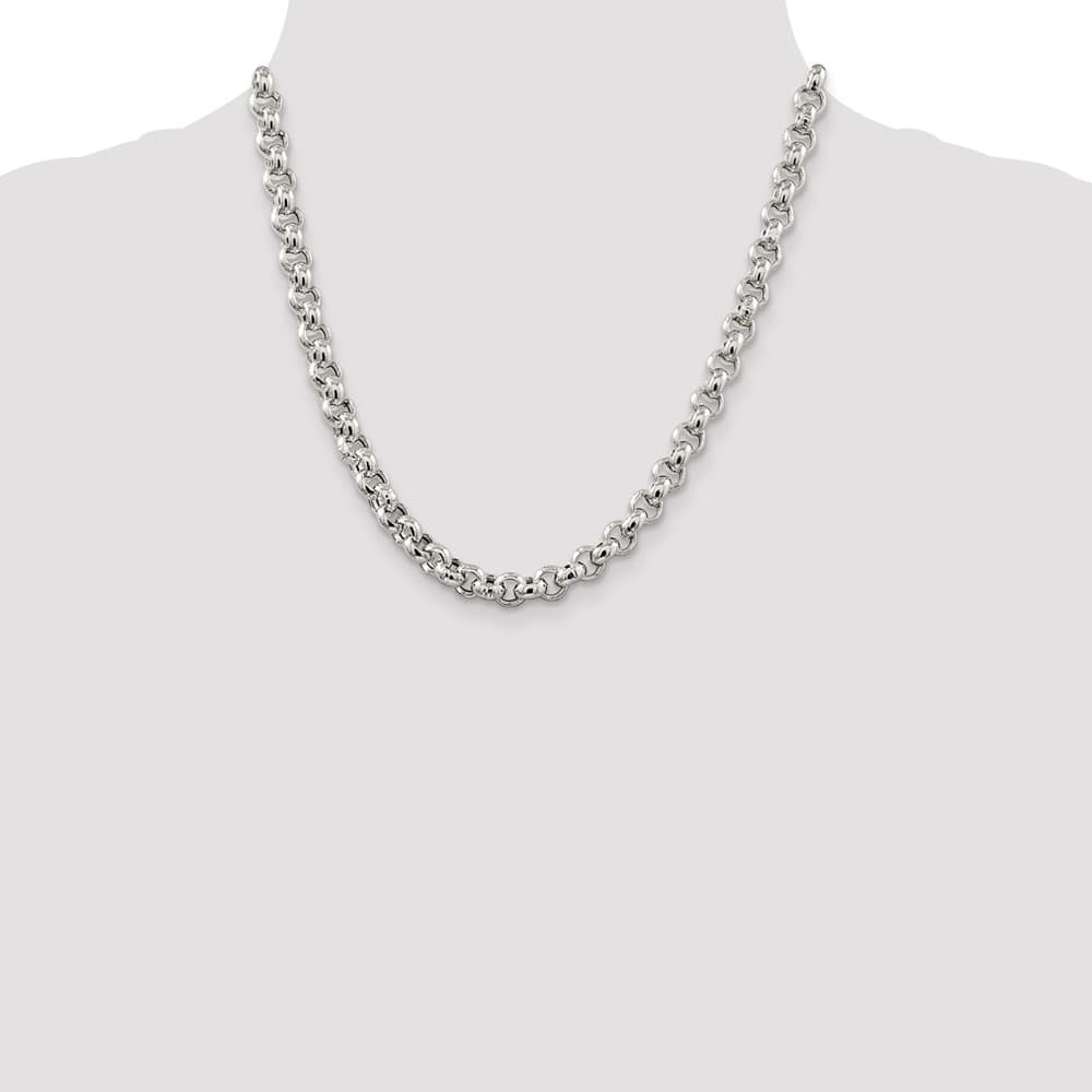Sterling Silver 7.75mm Semi-solid Rolo Chain Size 20