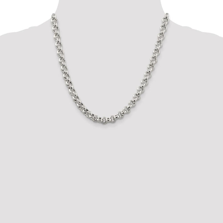 Sterling Silver 7.75mm Semi-solid Rolo Chain Size 20