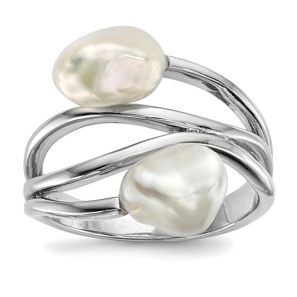 Sterling Silver 7-8 mm White Baroque Freshwater Cultured Pearl Ring