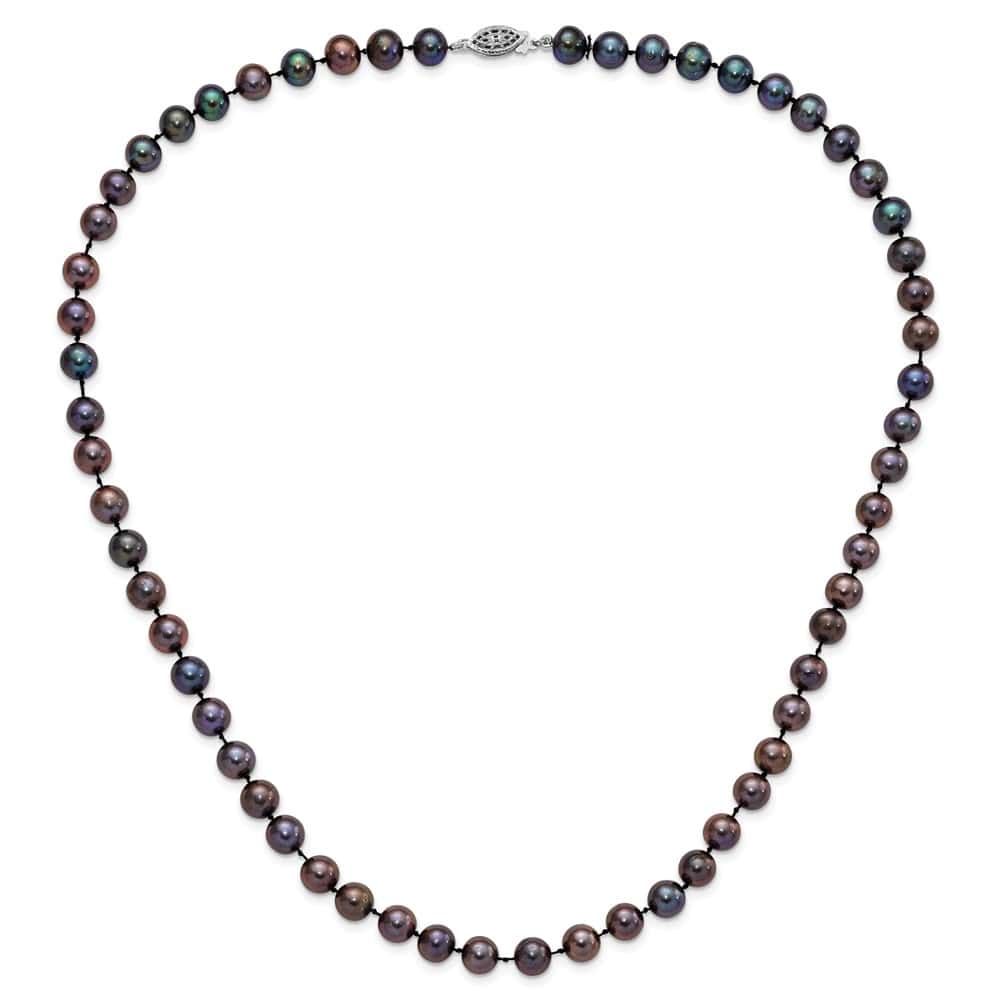 Sterling Silver 7-8mm Black Near-Round Cultured Pearl 20 inch Necklace