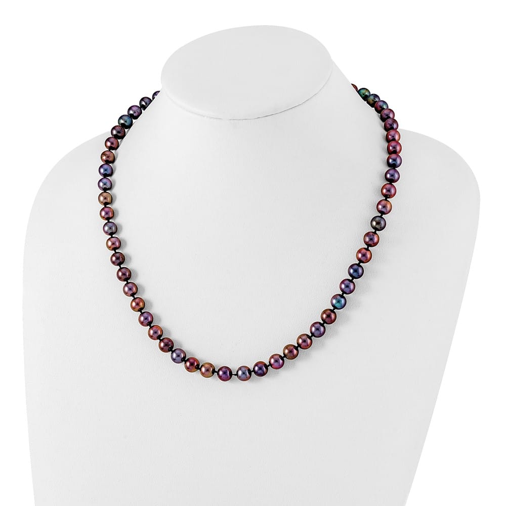 Sterling Silver 7-8mm Black Near-Round Cultured Pearl 20 inch Necklace